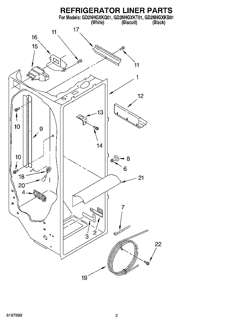 REFRIGERATOR LINER Diagram and Parts List for GD2NHGXKB01  Whirlpool Refrigerator