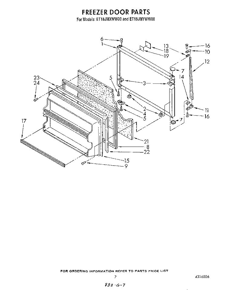 FREEZER DOOR Diagram and Parts List for ET18JMXWN00  Whirlpool Refrigerator