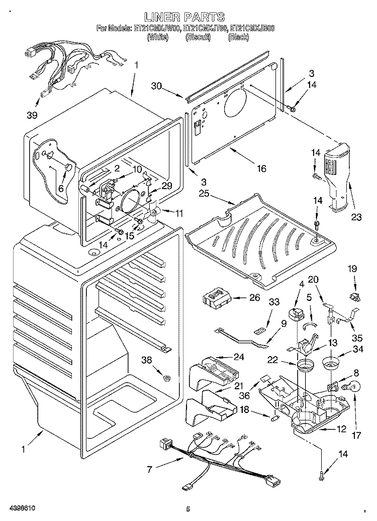 LINER Diagram and Parts List for ET21CMXJT00  Whirlpool Refrigerator