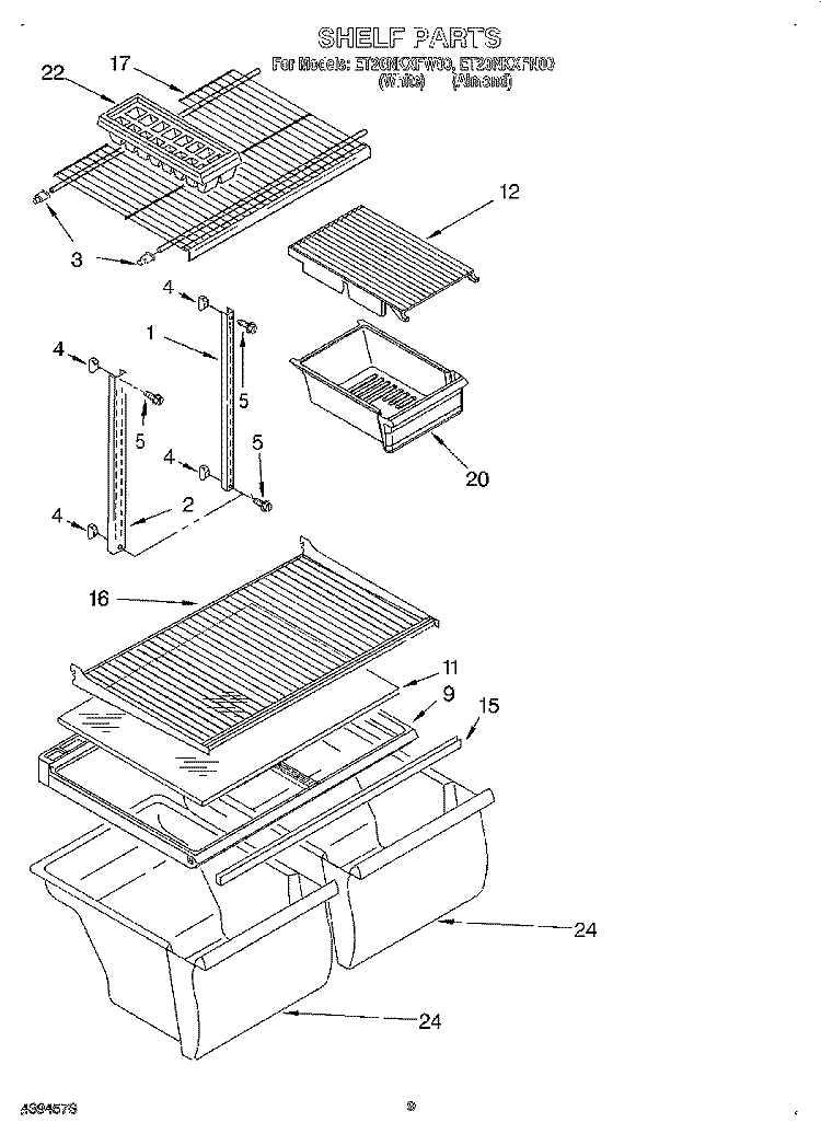 SHELF, LIT/OPTIONAL Diagram and Parts List for ET20NKXFN00  Whirlpool Refrigerator