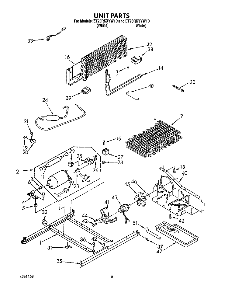 UNIT Diagram and Parts List for ET20RKXYW10  Whirlpool Refrigerator