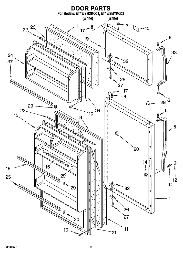 DOOR PARTS Diagram and Parts List for ET4WSMYKQ03  Whirlpool Refrigerator