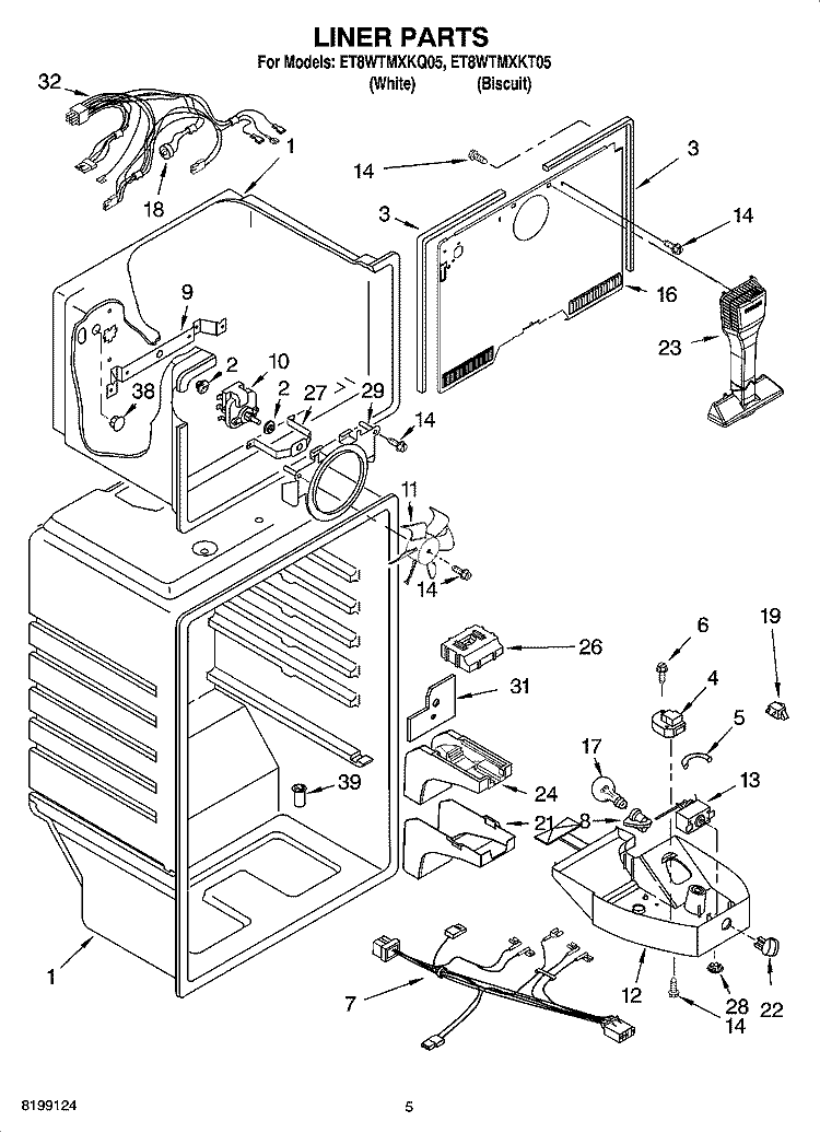 LINER PARTS Diagram and Parts List for ET8WTMXKQ05  Whirlpool Refrigerator