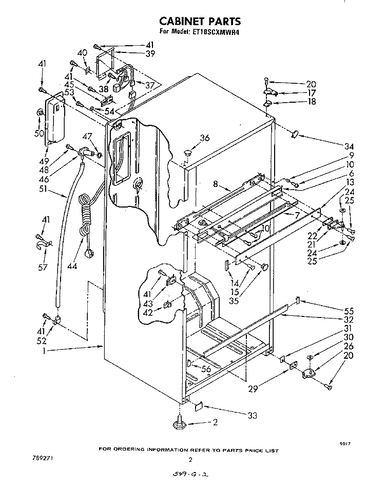CABINET Diagram and Parts List for ET18SCXMWR4  Whirlpool Refrigerator