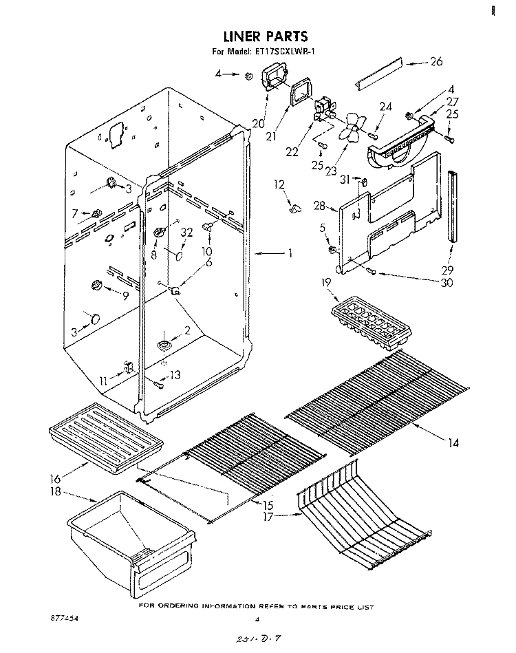 LINER Diagram and Parts List for ET17SCXLWR1  Whirlpool Refrigerator
