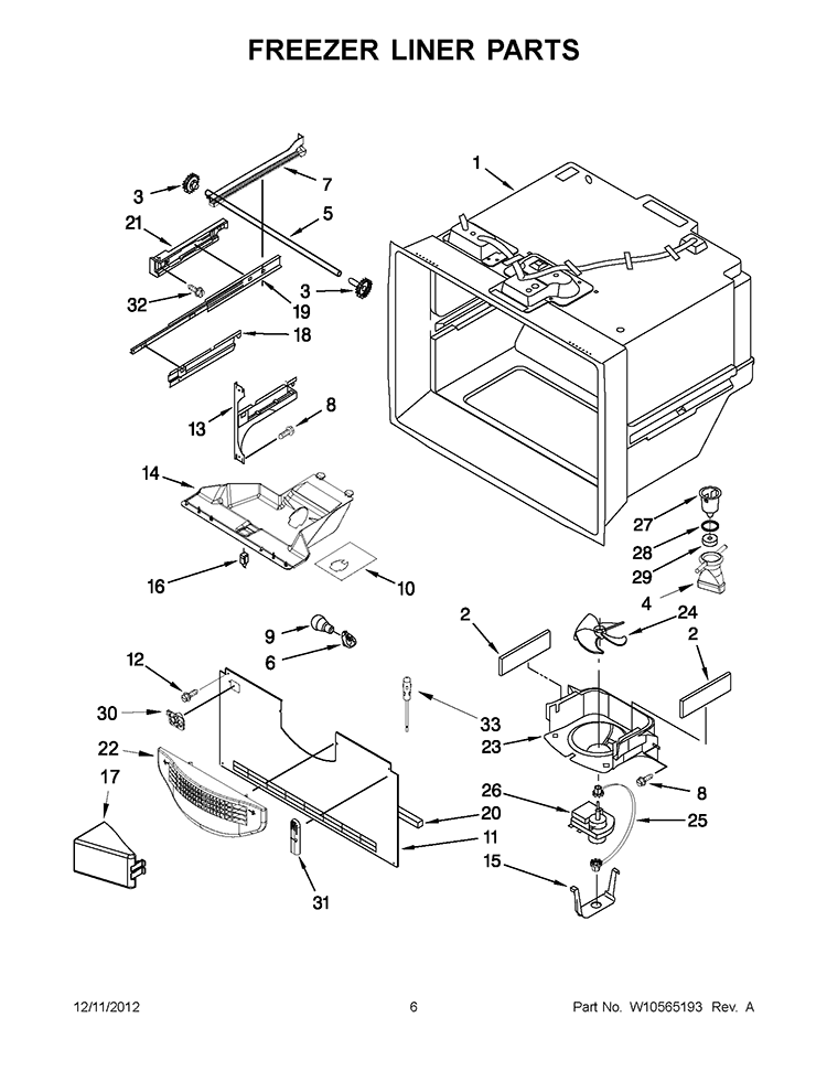 FREEZER LINER PARTS Diagram and Parts List for GB9FHDXWS08  Whirlpool Refrigerator