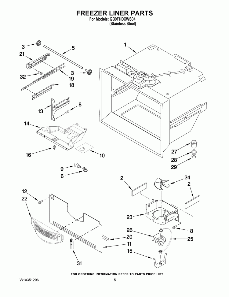 FREEZER LINER PARTS Diagram and Parts List for GB9FHDXWS04  Whirlpool Refrigerator