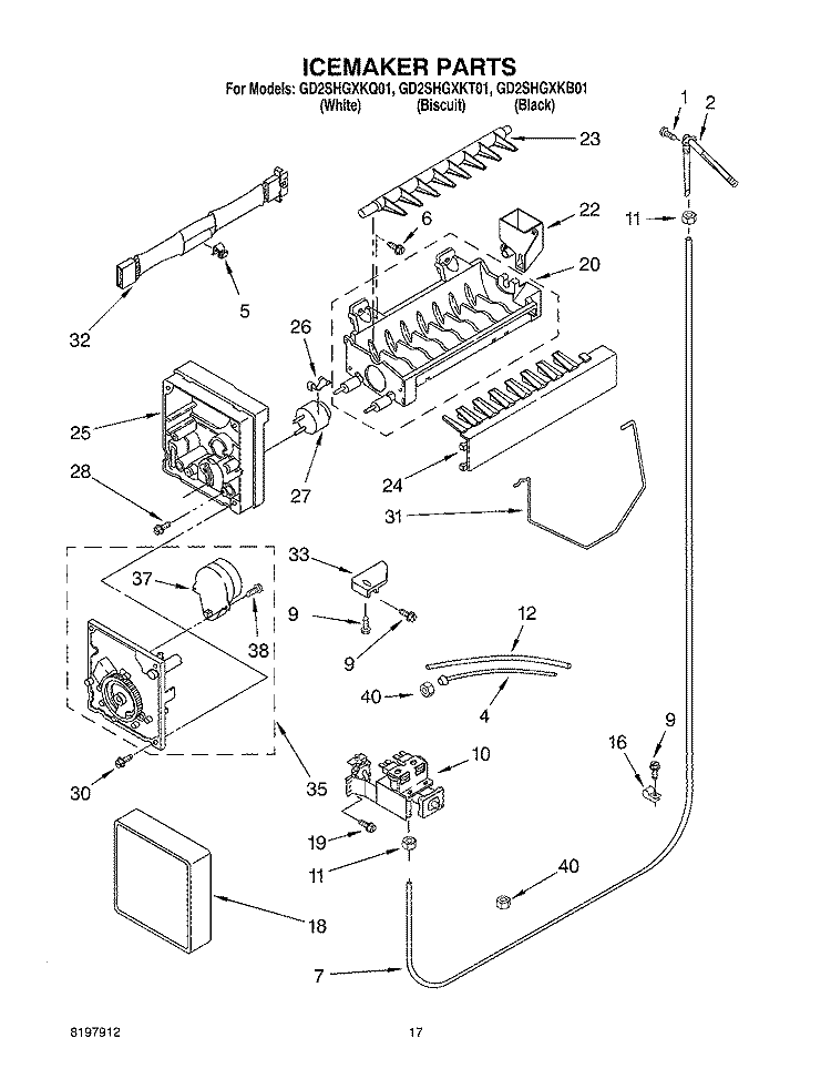 ICEMAKER Diagram and Parts List for GD2SHGXKB01  Whirlpool Refrigerator