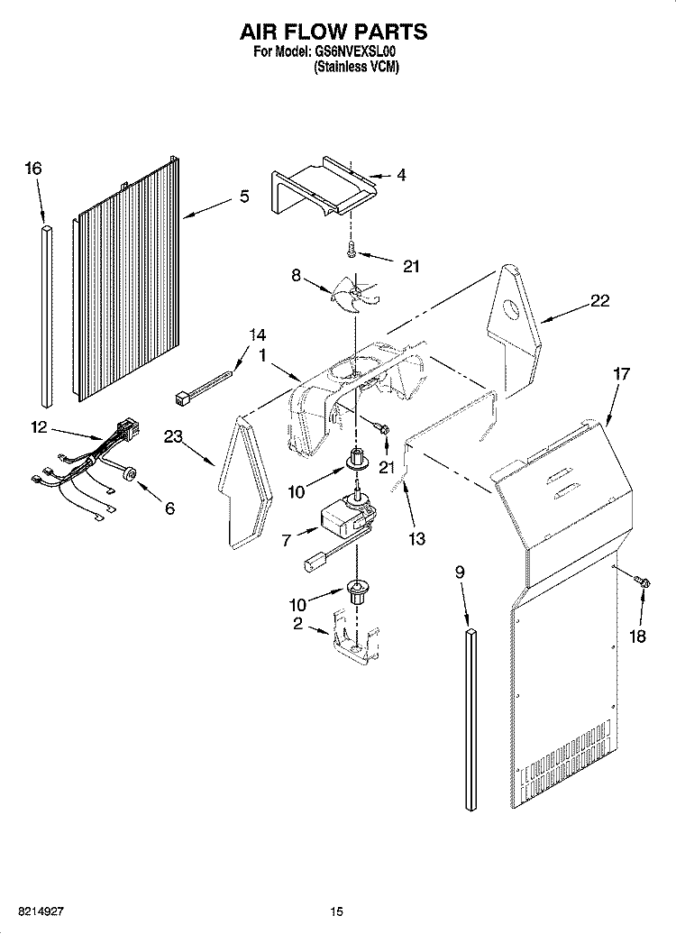 AIR FLOW PARTS Diagram and Parts List for GS6NVEXSL00  Whirlpool Refrigerator