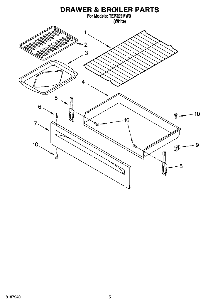 DRAWER & BROILER PARTS Diagram and Parts List for TEP325MW0  Estate Range
