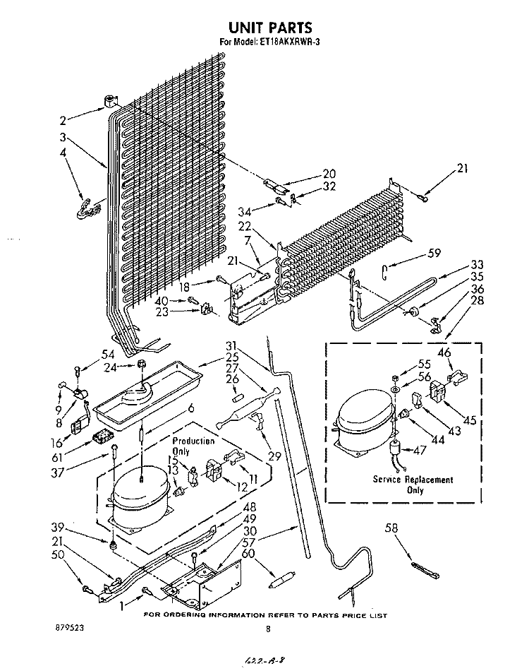 UNIT Diagram and Parts List for ET18AKXRWR3  Whirlpool Refrigerator