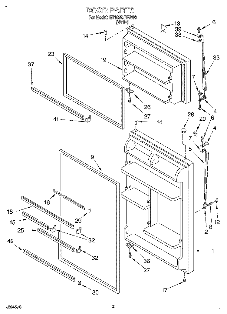DOOR Diagram and Parts List for ET18SCRFW00  Whirlpool Refrigerator