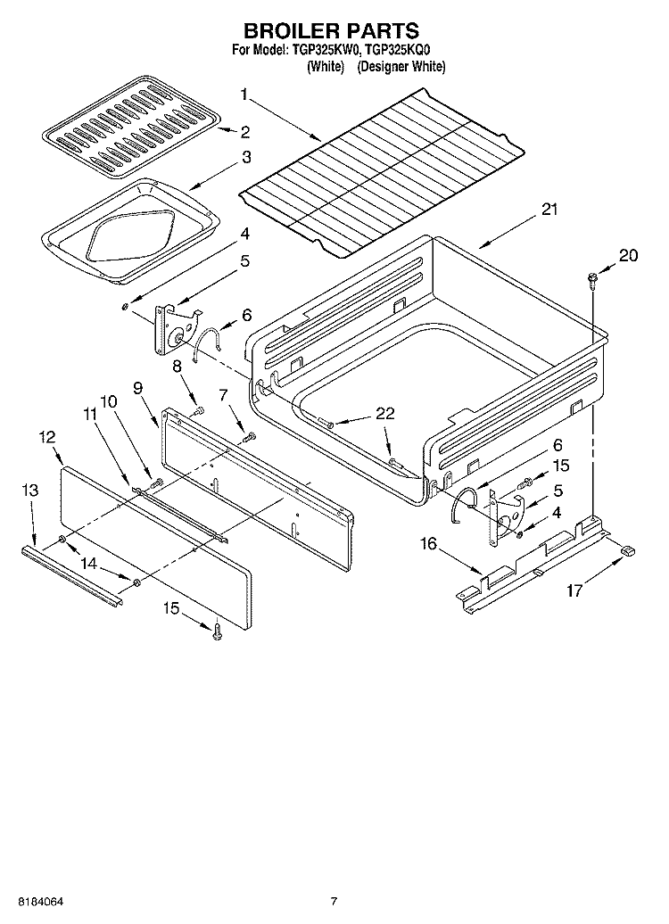BROILER Diagram and Parts List for TGP325KW0  Estate Range