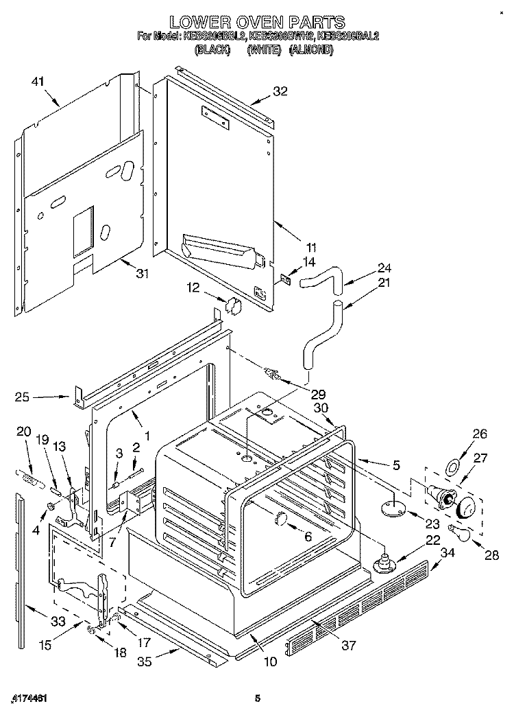 LOWER OVEN Diagram and Parts List for KEBS208BBL2  KitchenAid Wall Oven