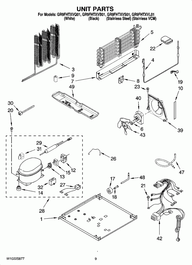 UNIT PARTS Diagram and Parts List for GR9FHTXVL01  Whirlpool Refrigerator