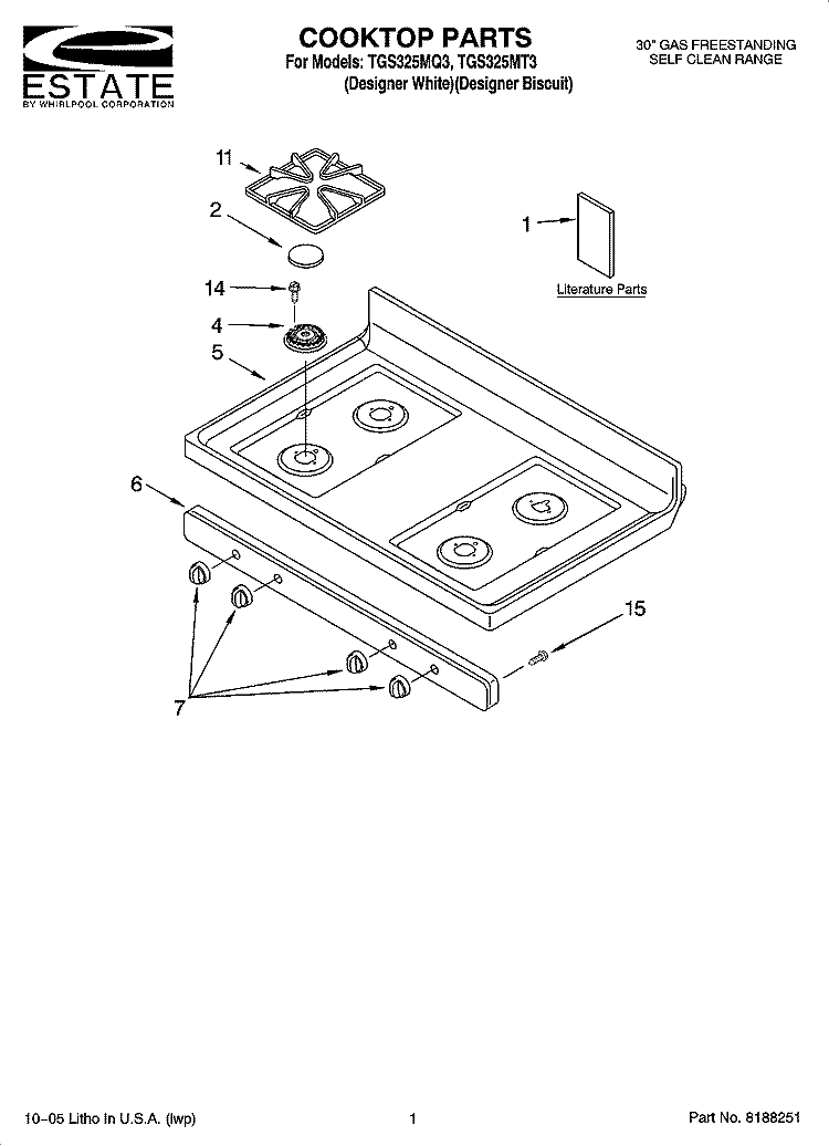 COOKTOP PARTS Diagram and Parts List for TGS325MQ3  Estate Range