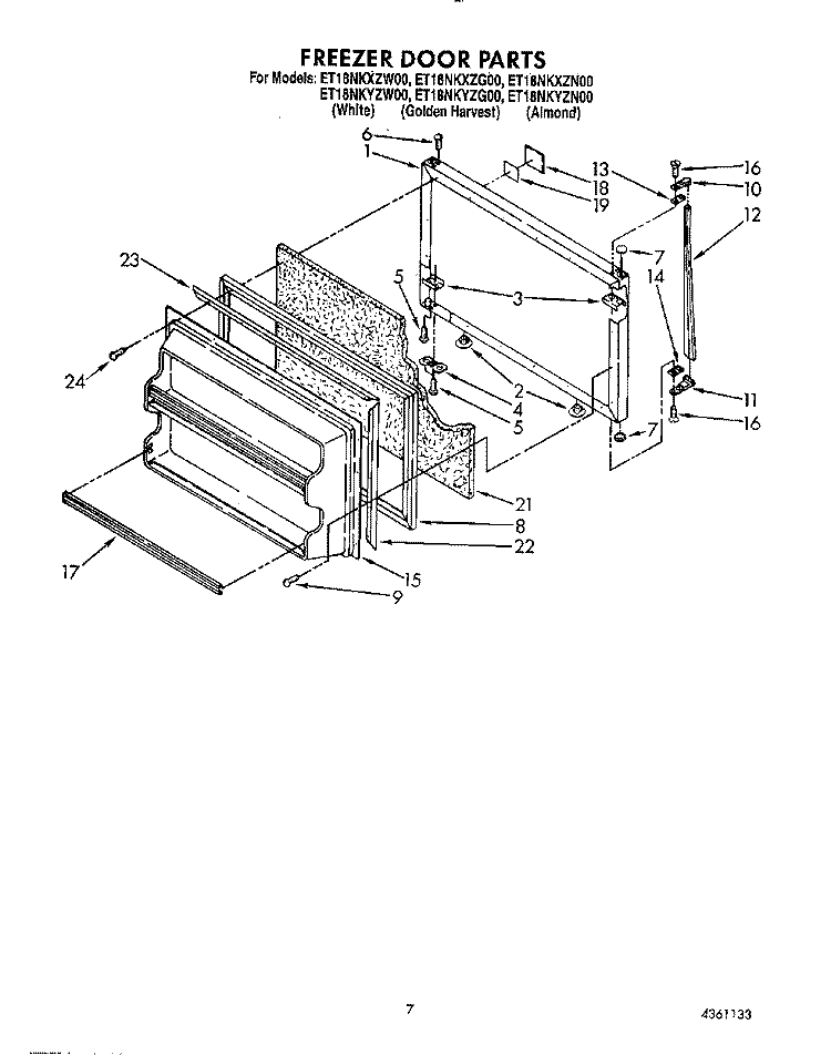 FREEZER DOOR Diagram and Parts List for ET18NKYZN00  Whirlpool Refrigerator
