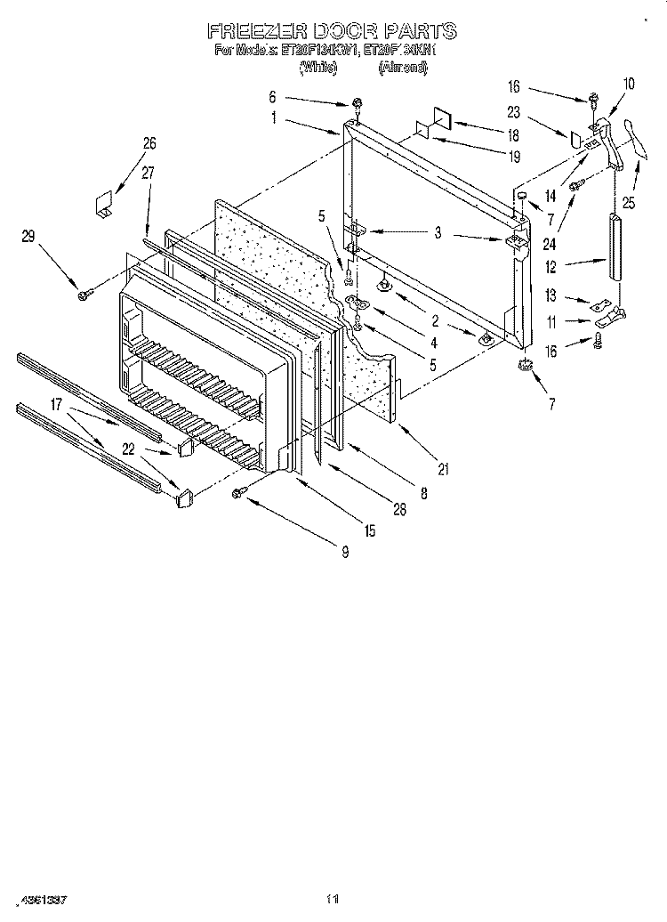 FREEZER DOOR Diagram and Parts List for ET20F134KN1  Whirlpool Refrigerator