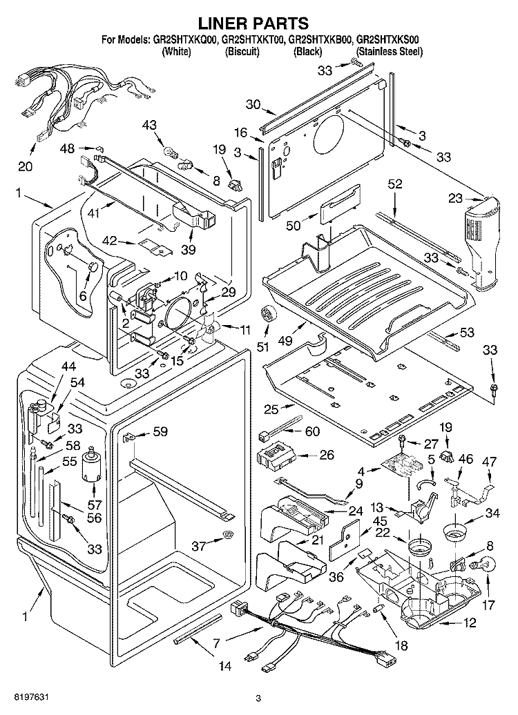 LINER Diagram and Parts List for GR2SHTXKT00  Whirlpool Refrigerator