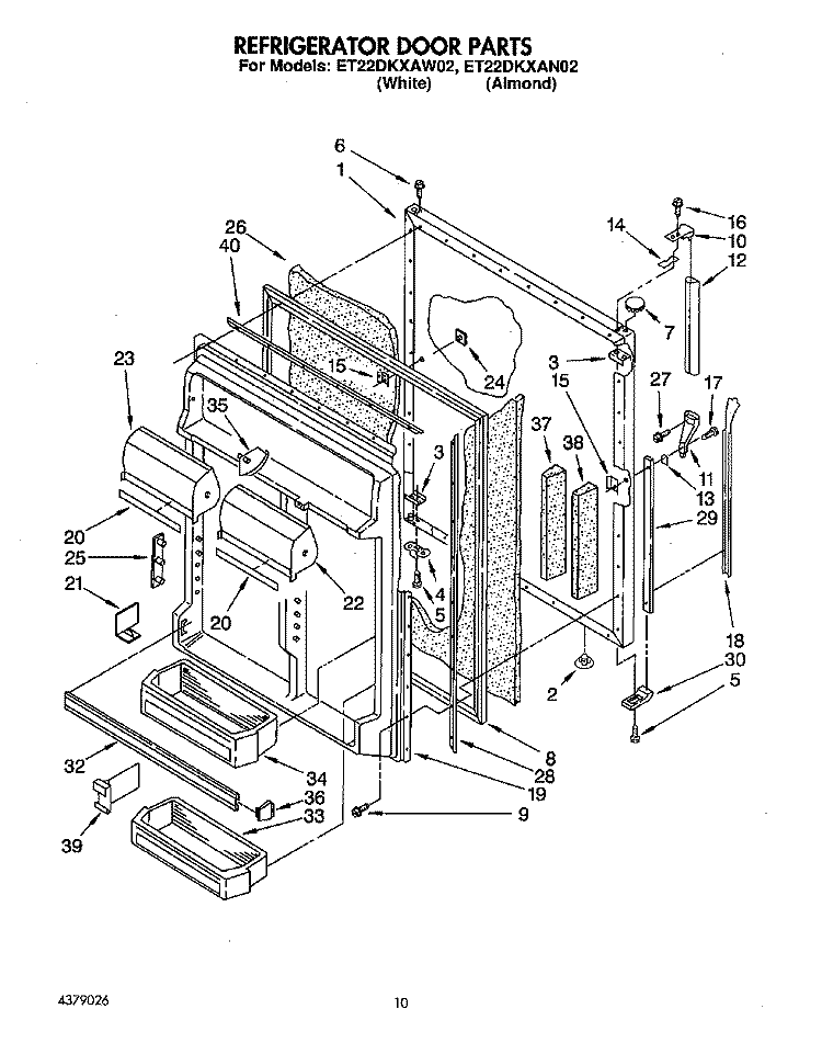REFRIGERATOR DOOR Diagram and Parts List for ET22DKXAW02  Whirlpool Refrigerator
