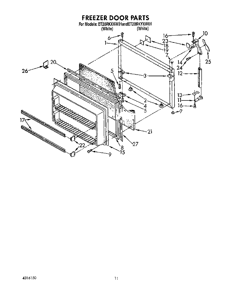 FREEZER DOOR Diagram and Parts List for ET20RKYXW01  Whirlpool Refrigerator