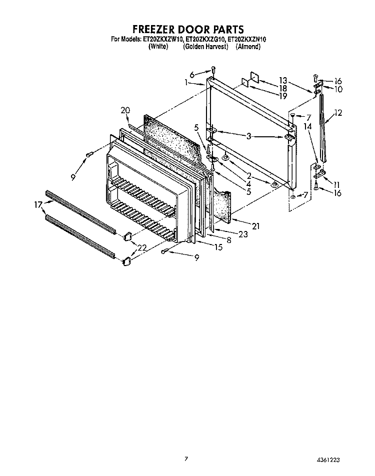 FREEZER DOOR Diagram and Parts List for ET20ZKXZN10  Whirlpool Refrigerator