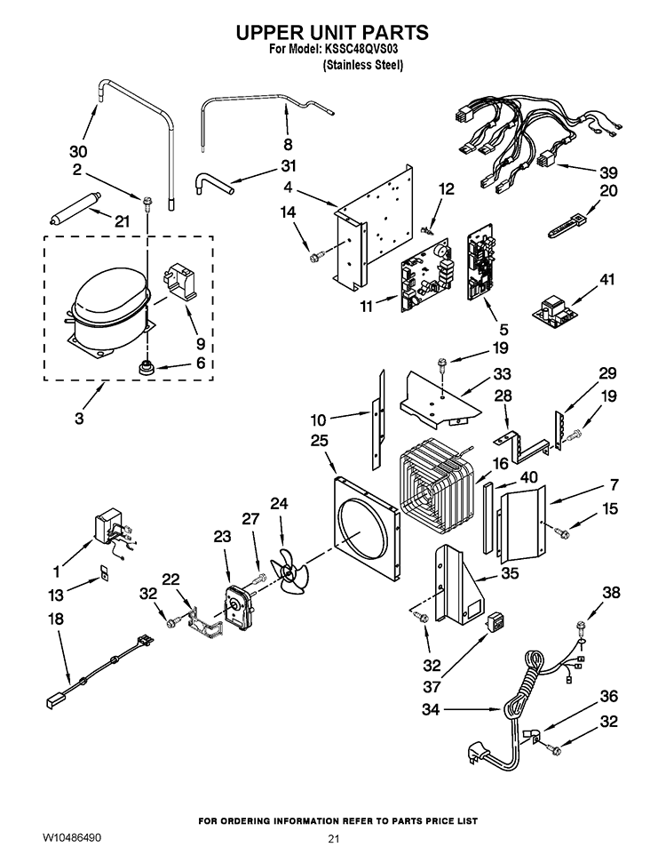 UPPER UNIT PARTS Diagram and Parts List for  KitchenAid Refrigerator