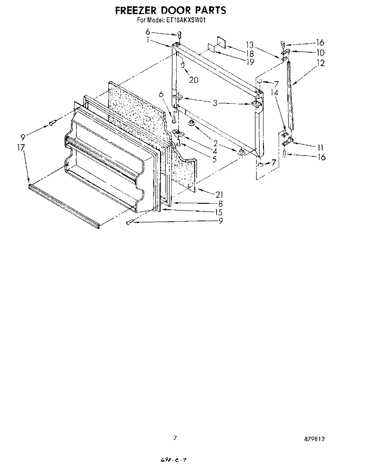 FREEZER DOOR Diagram and Parts List for ET18AKXSW02  Whirlpool Refrigerator