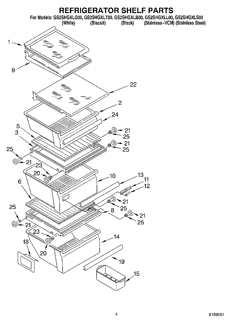 REFRIGERATOR SHELF Diagram and Parts List for GS2SHGXLS00  Whirlpool Refrigerator