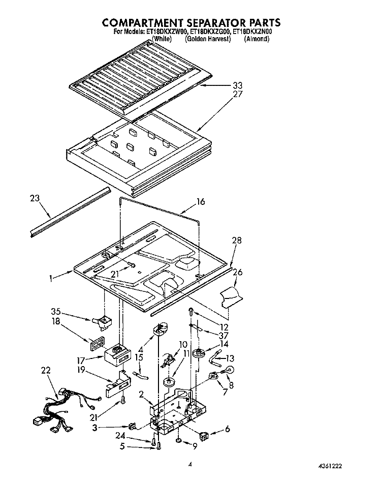 COMPARTMENT SEPARATOR Diagram and Parts List for ET18DKXZW00  Whirlpool Refrigerator