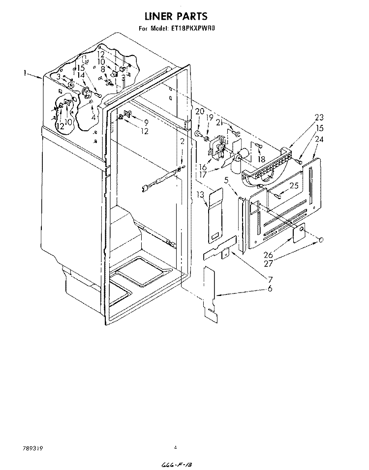 LINER Diagram and Parts List for ET18PKXPWR0  Whirlpool Refrigerator