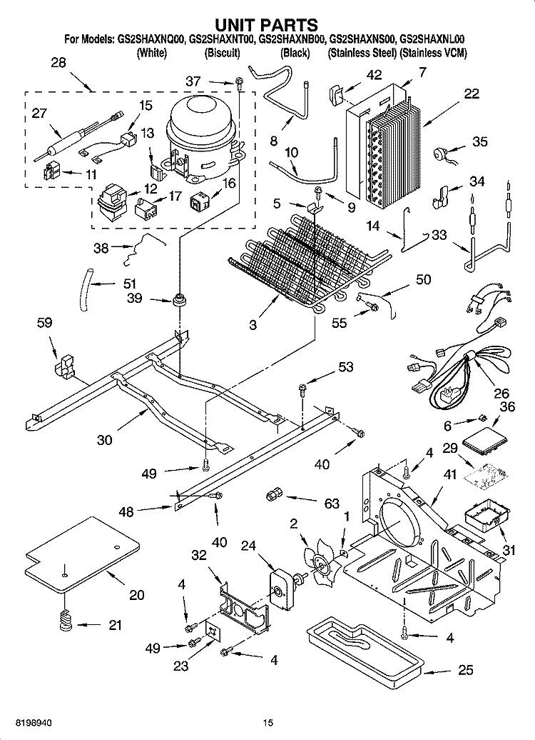 UNIT PARTS Diagram and Parts List for GS2SHAXNL00  Whirlpool Refrigerator