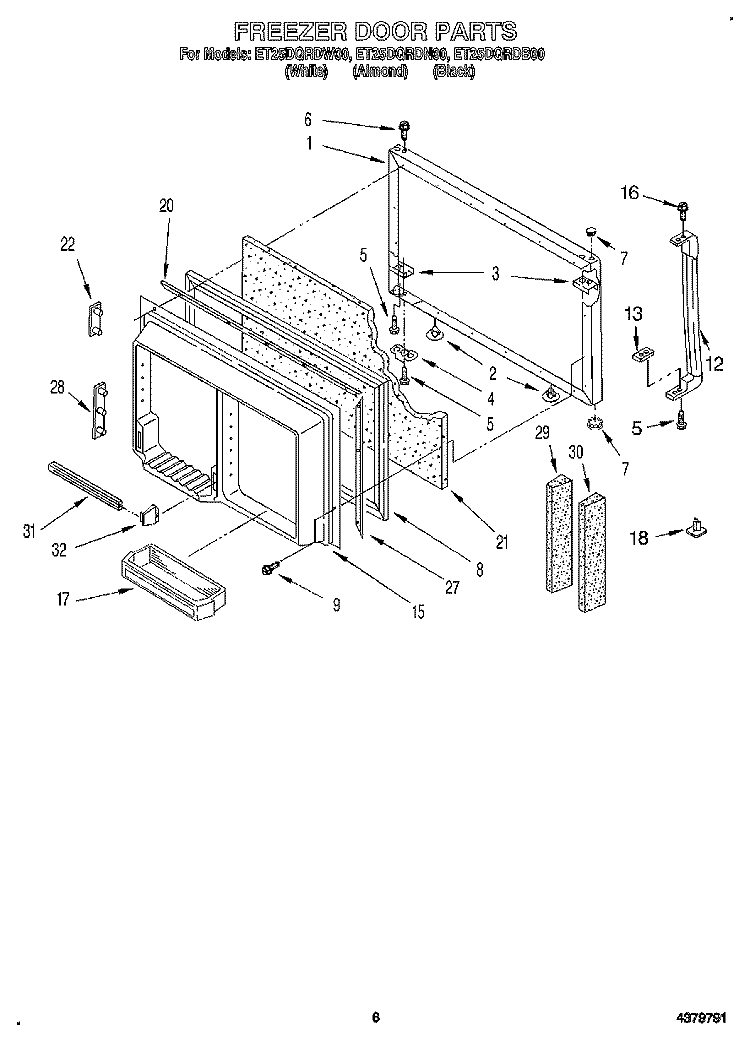 FREEZER DOOR Diagram and Parts List for ET25DQRDB00  Whirlpool Refrigerator