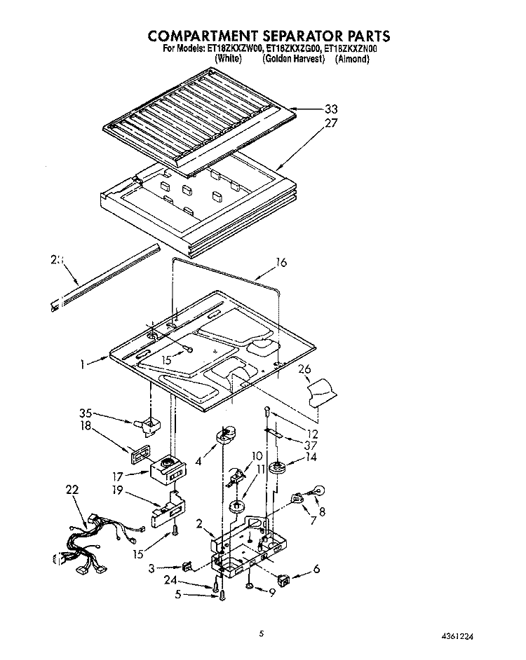 COMPARTMENT SEPARATOR Diagram and Parts List for ET18ZKXZN00  Whirlpool Refrigerator