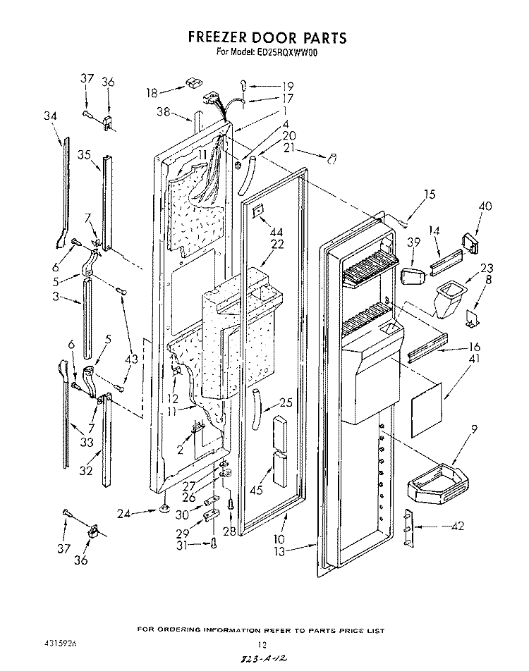 FREEZER DOOR Diagram and Parts List for ED25RQXWW00  Whirlpool Refrigerator
