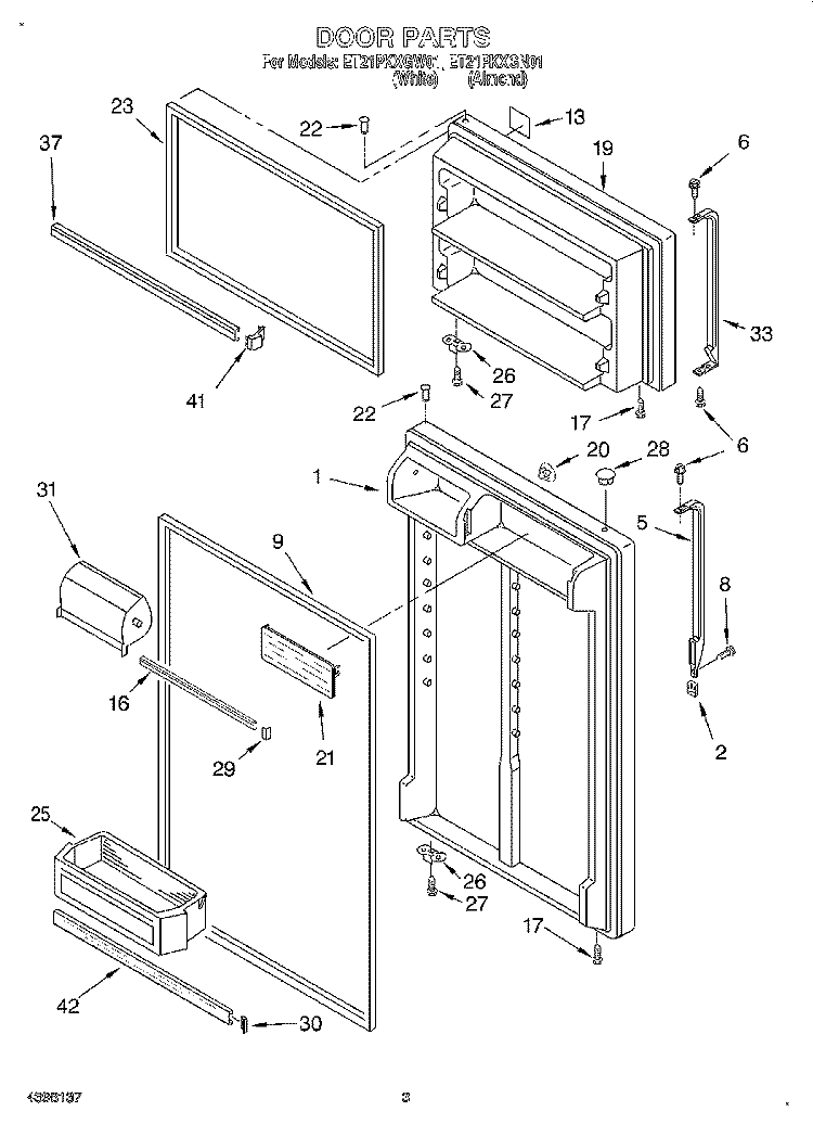 DOOR Diagram and Parts List for ET21PKXGN01  Whirlpool Refrigerator