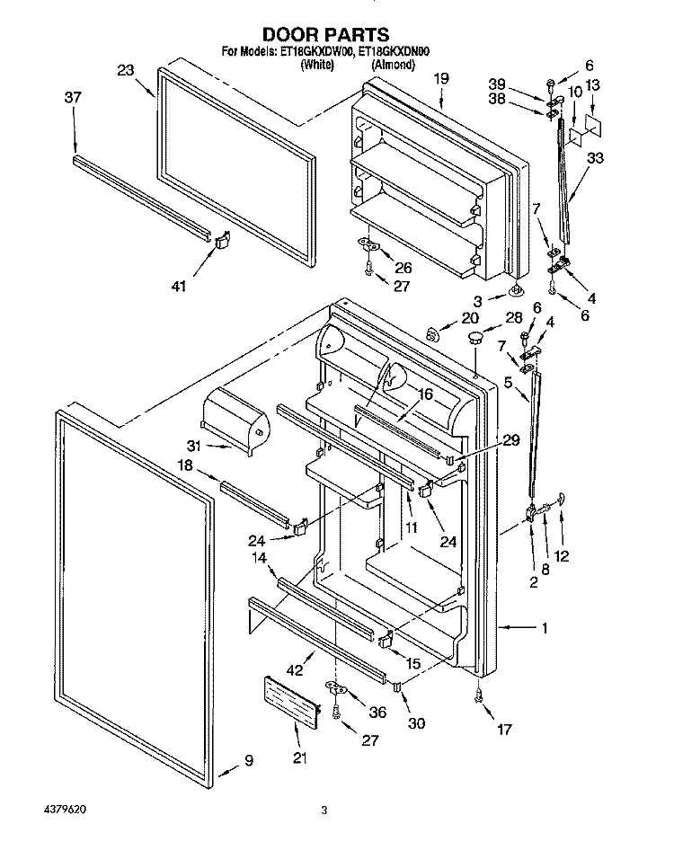 DOOR Diagram and Parts List for ET18GKXDW00  Whirlpool Refrigerator
