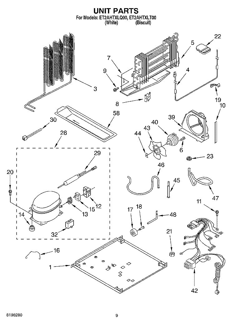 UNIT Diagram and Parts List for ET2AHTXLT00  Whirlpool Refrigerator