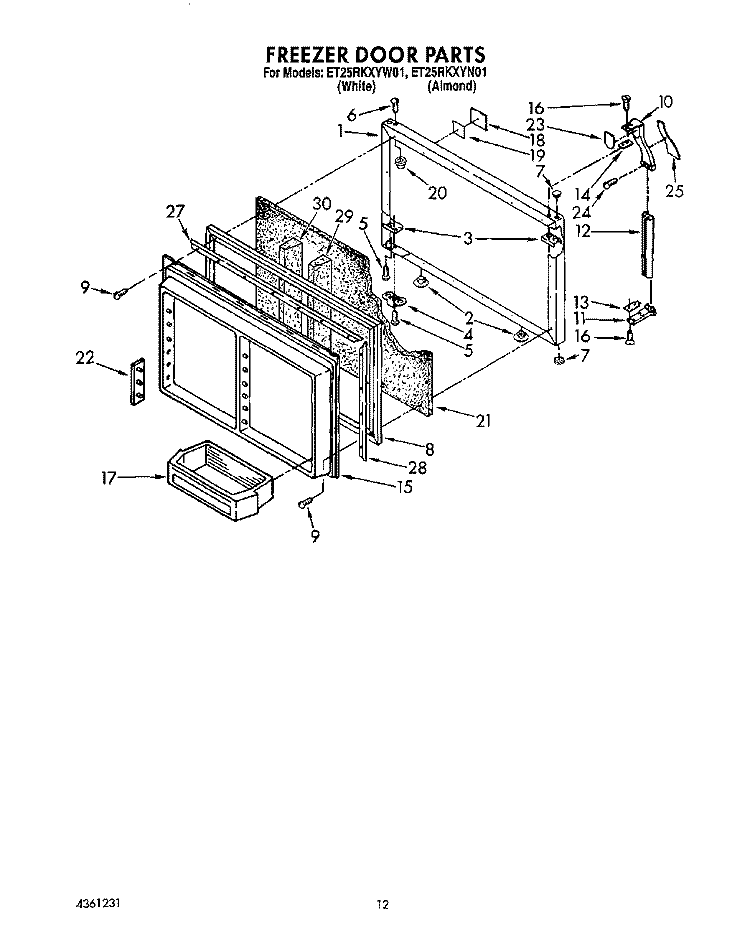 FREEZER DOOR Diagram and Parts List for ET25RKXYN01  Whirlpool Refrigerator