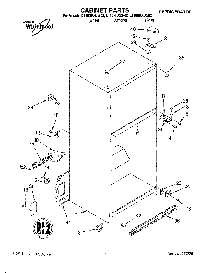 CABINET Diagram and Parts List for ET18NKXDG02  Whirlpool Refrigerator