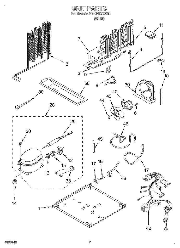 UNIT Diagram and Parts List for ET19PKXJW00  Whirlpool Refrigerator