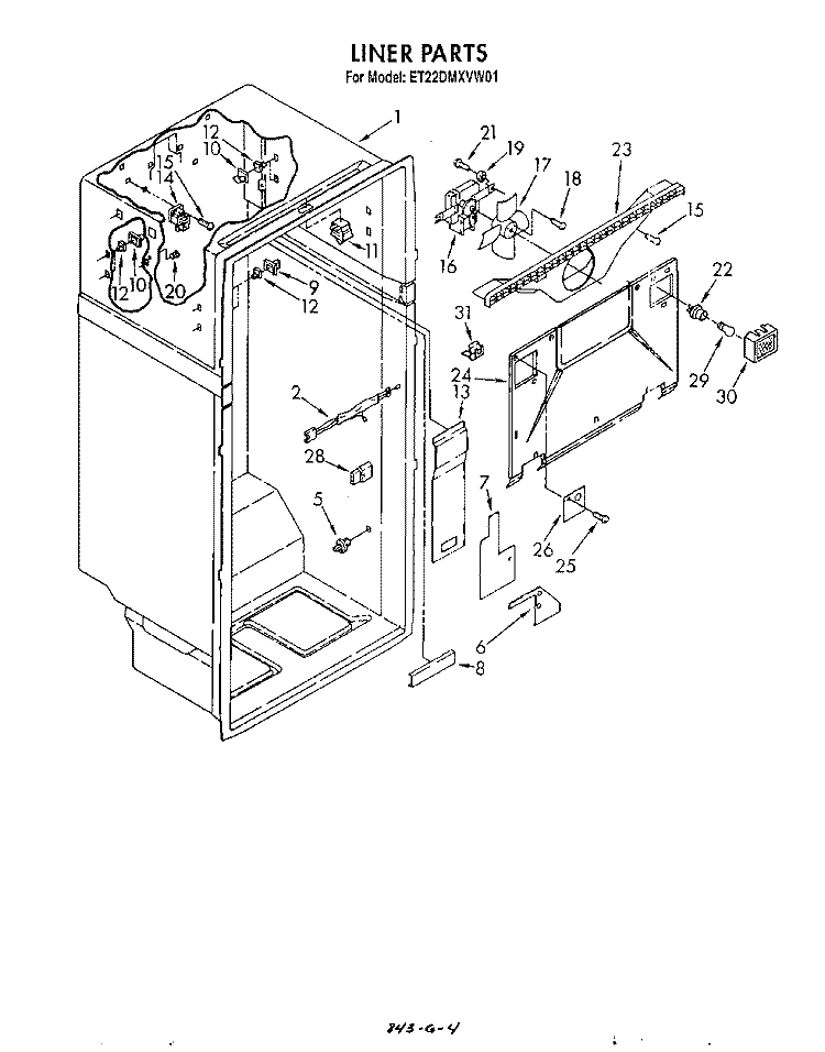 LINER Diagram and Parts List for ET22DMXVW01  Whirlpool Refrigerator
