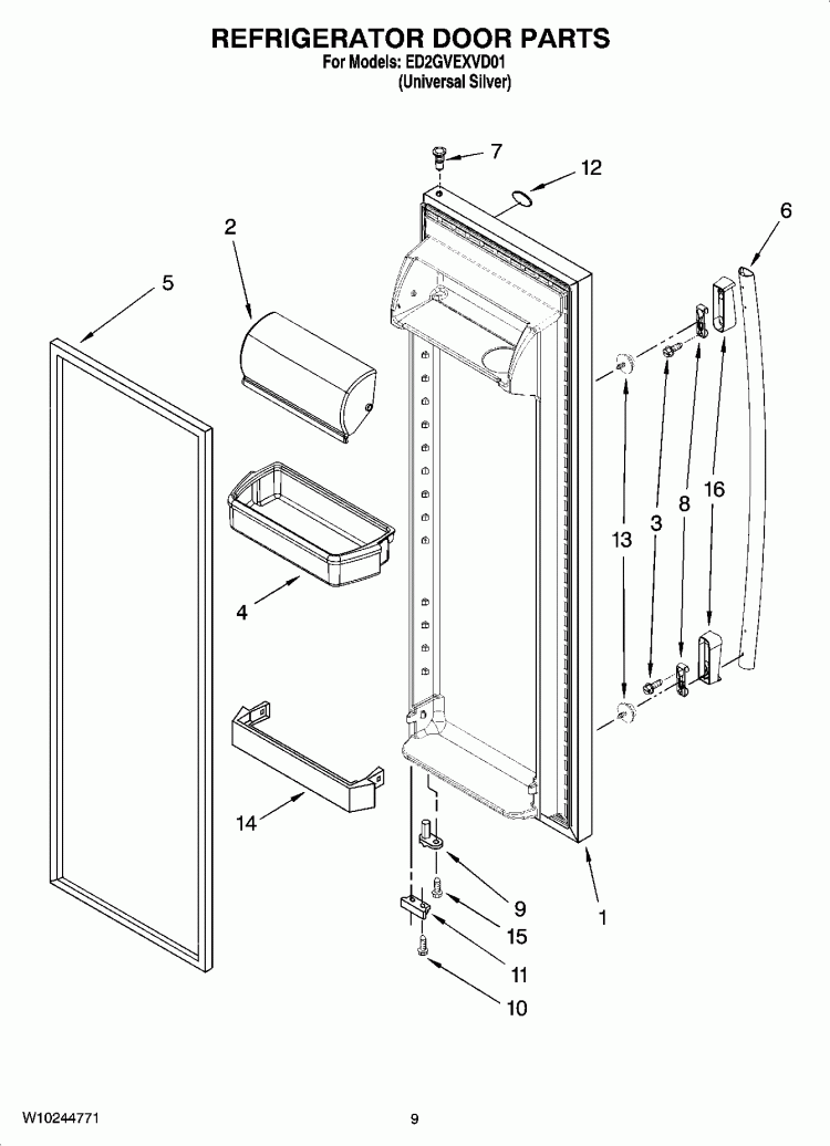 REFRIGERATOR DOOR PARTS Diagram and Parts List for  Whirlpool Refrigerator