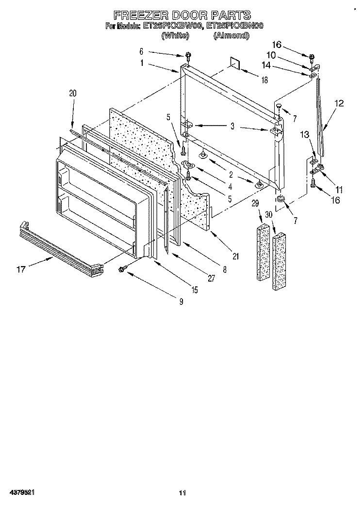 FREEZER DOOR Diagram and Parts List for ET25PKXBN00  Whirlpool Refrigerator