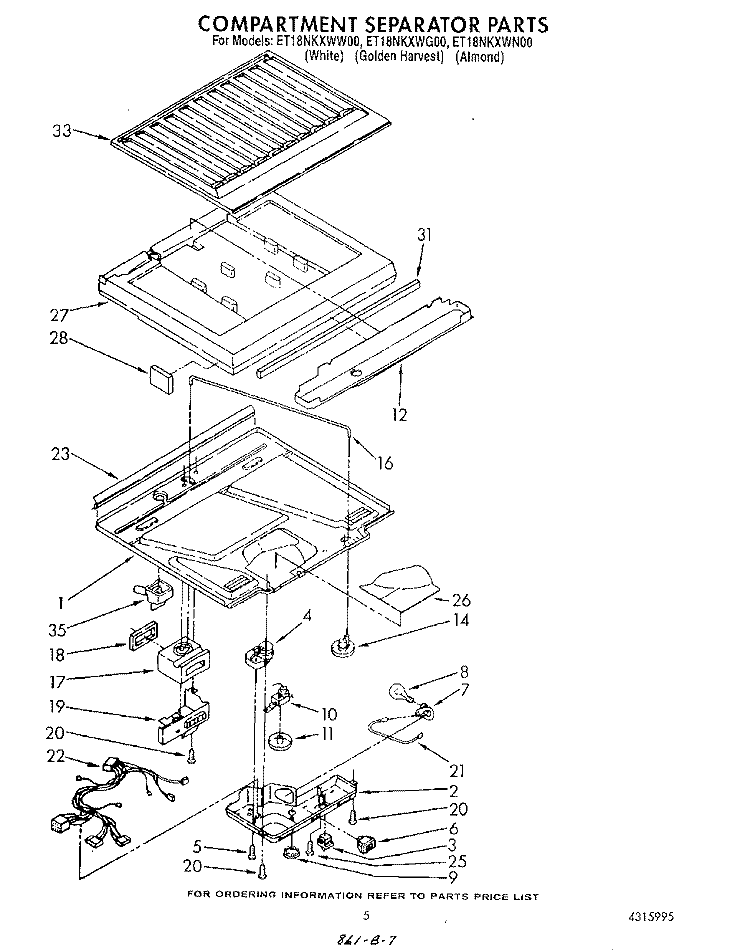 COMPARTMENT SEPARATOR Diagram and Parts List for ET18NKXWN00  Whirlpool Refrigerator
