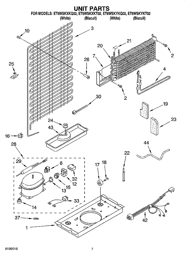UNIT PARTS Diagram and Parts List for ET6WSKYKT02  Whirlpool Refrigerator