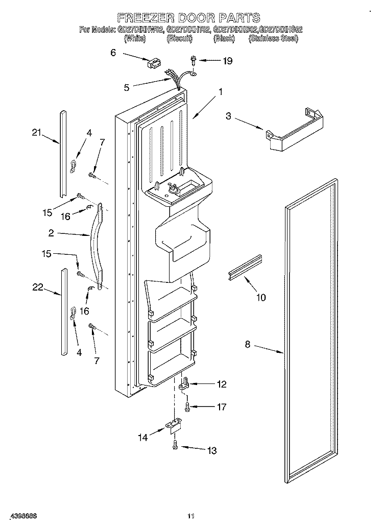FREEZER DOOR Diagram and Parts List for GD27DIXHS02  Whirlpool Refrigerator