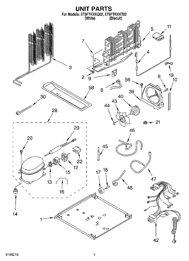 UNIT Diagram and Parts List for ET9FTKXKQ02  Whirlpool Refrigerator