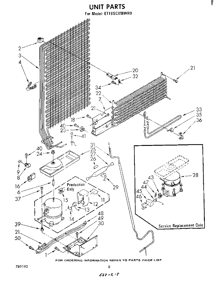 UNIT Diagram and Parts List for ET18SCXMWR0  Whirlpool Refrigerator