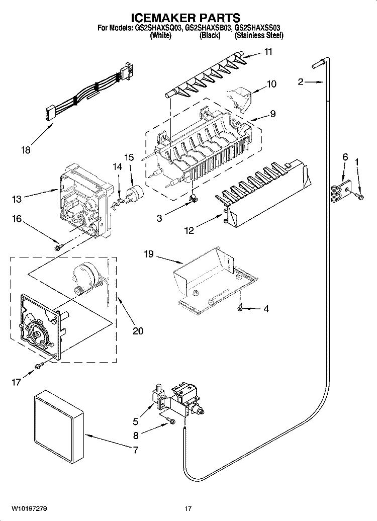ICEMAKER PARTS Diagram and Parts List for GS2SHAXSB03  Whirlpool Refrigerator